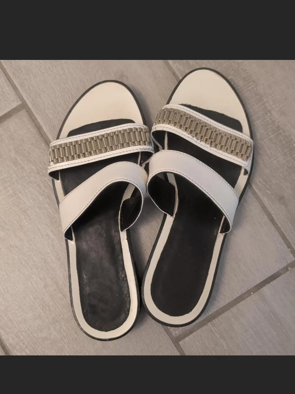 Lanvin White Slide Sandals with Metallic Accent - Women Size 38.5